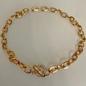 Vintage Nolan Miller Gold Tone Chain & Blue Rhinestone Toggle Necklace